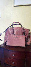 Coach Pink Pebbled Leather Satchel Zip Top Handle Chain Strap Silver Pouch