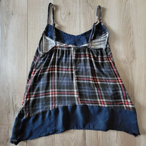 Top donna Mason & Mackenzie Y2K a quadri e pizzo blu navy XS orlo trasparente Cami - Foto 6 di 13
