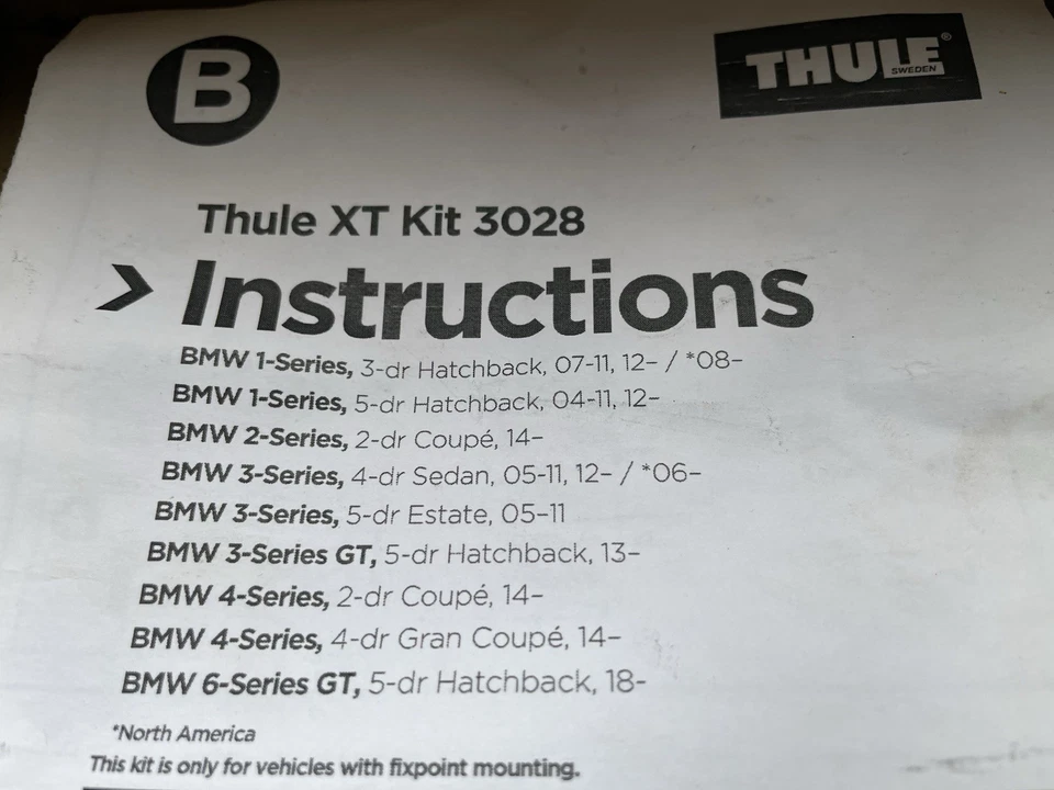 THULE новый FIXPOINT фитинг набор 3028 подходит BMW 1-Series 5-dr хэтчбек 04-11 12-19 - Изображение 2 из 4