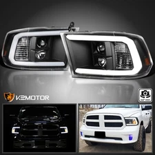 Fits 2009-2018 Dodge Ram 1500 2500 3500 Black LED Light Bar Projector Headlights