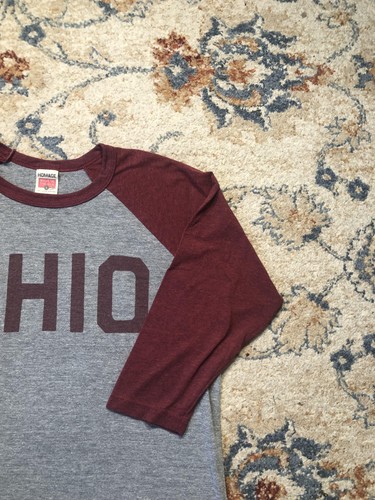 Homage Ohio Shirt Mens Large Gray Maroon Long Sleeve Raglan Made USA Soft Tee - Picture 4 of 10