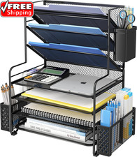 7 Tier Desk File Organizer, Letter Tray Paper Organizer with Pen Holder and Meta