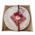 Mud Pie Tartan Christmas Cookie Plate Set With Cutter & Napkins NOS