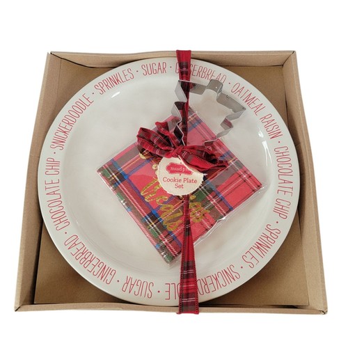 Mud Pie Tartan Weihnachten Plätzchen Teller Set mit Ausstecher & Servietten Neu aus altem Lagerbestand - Bild 1 von 4