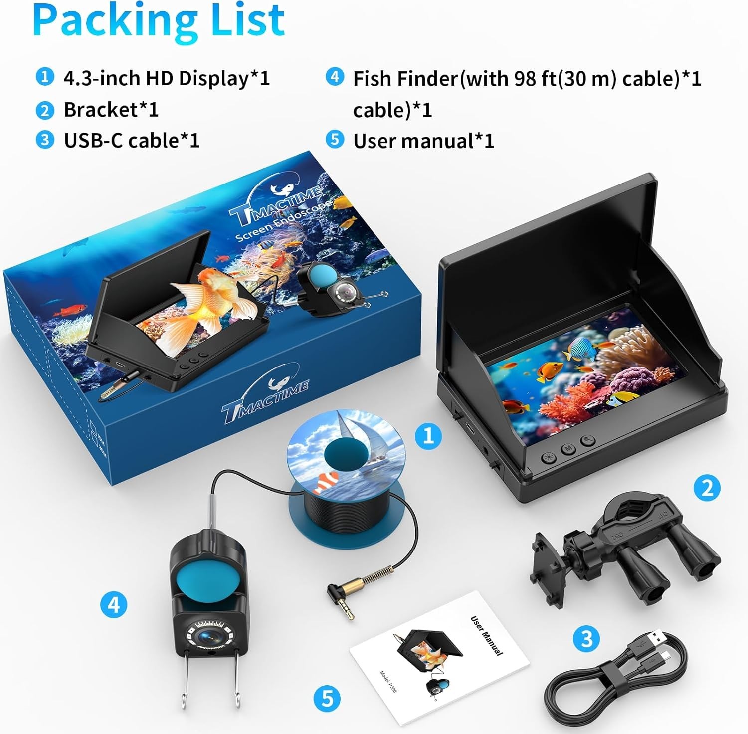 Underwater Fishing Camera, 4.3in Screen Portable Fish Finder
