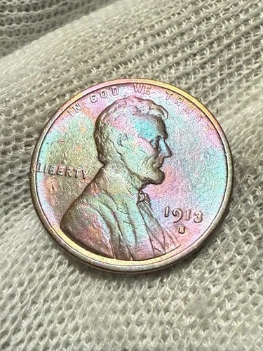 1913 S Lincoln Wheat Cent High Grade Red Hue Au+ Coin. Semi Key Date Toned+