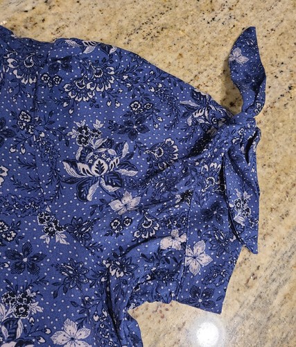 New! Torrid Sz 1 14/16 Fit & Flare Rayon Slub Button Tie Sleeve Top Blue Blouse - Picture 13 of 15