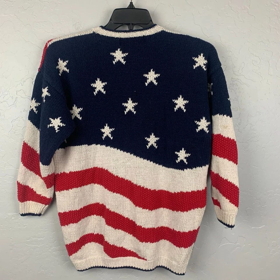 Vtg Stitches In Time USA Cardigan Sweater Womens Large Red White Blue Patriotic - Image 2 of 4
