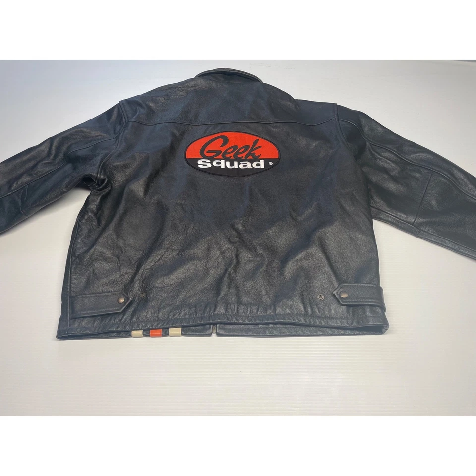 Saxon Geek Squad Leather Jacket XXL Black Moto Bomber Best Buy Uniform 2X - Image 2 of 4