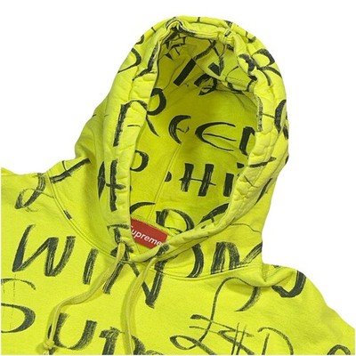 FW20 Supreme Black Ark hooded sweatshirt fluorescent yellow Sz M Heavyweight