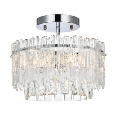 Crystal Chandelier Flush Mount Light Fixture Chrome Living Dining Room Foyer 12''