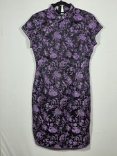 Dragon Silk Women s Large Cheongsam Qipao Dress 100 Silk Black Purple Brocade