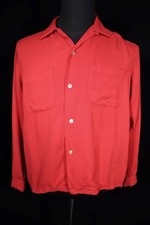 Rare Vintage Campus 1950's Red Rayon Gabardine Shirt Size Medium VG Cond