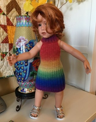 Hand knit variegated sweater dress fits 50 cm Gotz doll Hannah and Happy Kids