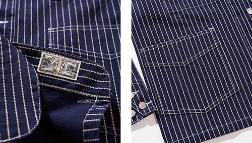 Men's Work Coat Railroad Stripe Jacket WABASH Coat Vintage Casual Coat OK4605 - Picture 8 of 13