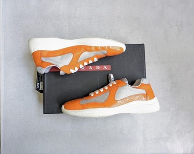 Prada America's Cup Sneakers Orange Patent Leather Men US 12 UK 11