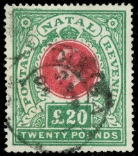 [st9831] NATAL EdwardVII 1908 SG#145b Yvert#72 used £20 Red & green cv:£19,000