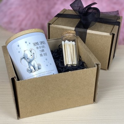 Personalisierte neue Baby Kerze Duft Sojawachs Geschenk Glückwunsch blauer Elefant