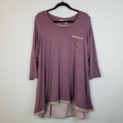 Logo Lori Goldstein Tunic Top Tank Layering Set 1X Pink Lace Trim Boho Lagenlook