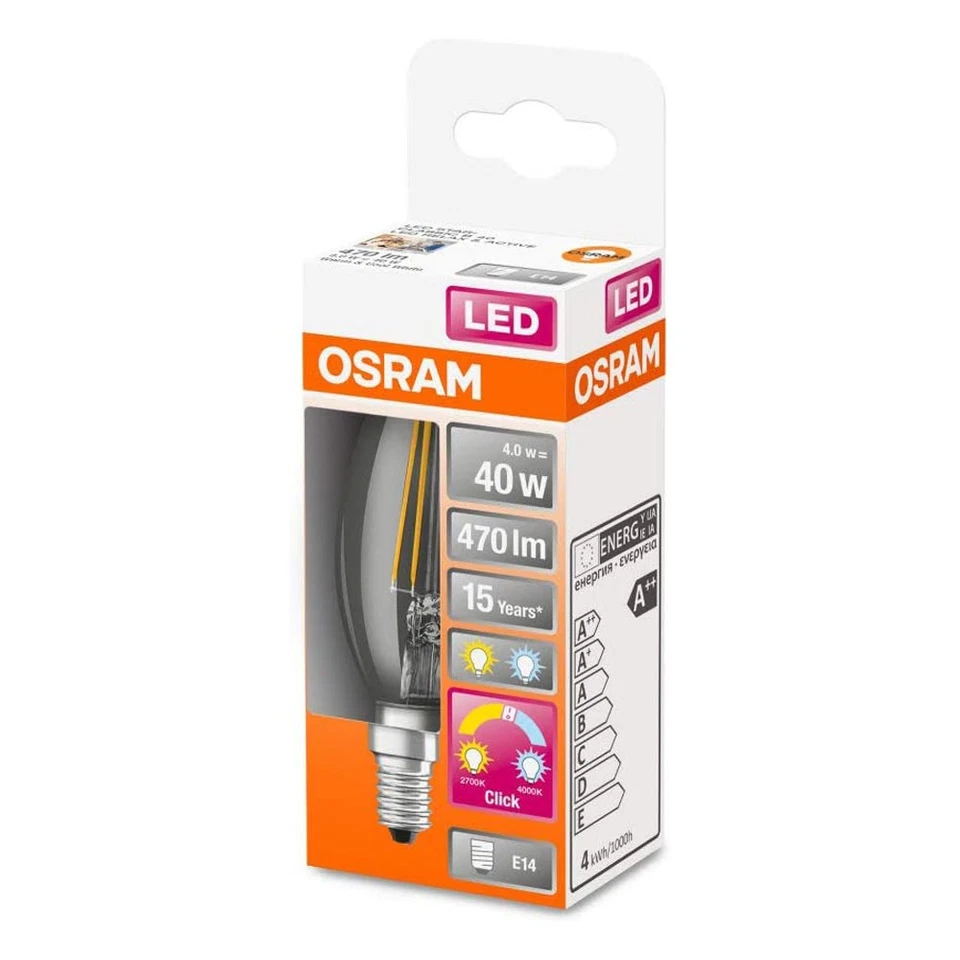 4 x Osram LED Filament Kerzen 5W = 40W E14 klar 470lm warm & kaltweiß Schalter - Bild 4 von 4