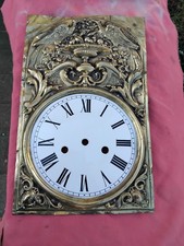 ANCIENNE PLAQUE EMAILLEE CADRAN D'HORLOGE COMTOISE AVEC FRONTON OISEAUX ET FRUIT