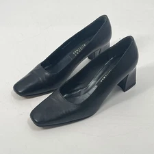 Vtg Stuart Weitzman Black Leather Block Heel Pumps Witchycore Sz 8