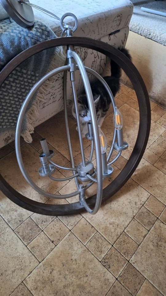 5 浅缎面镍柚木过渡球形悬挂吊坠灯 — 第 3/4 张图片