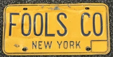 New York State Vanity License Plate FOOLS CO (SEE PHOTOS BENT)