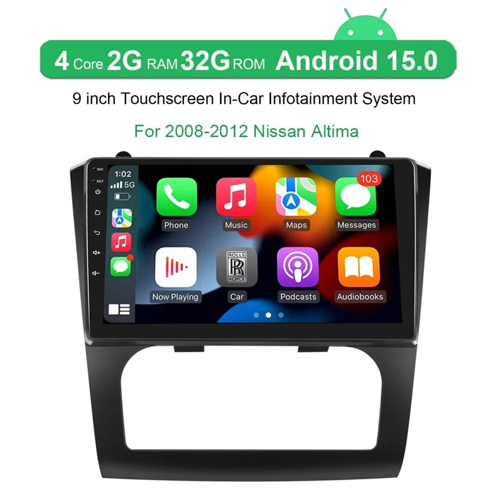 For 2008-2012 Nissan Altima Auto AC CarPlay Car Radio Stereo Android 15 2+32GB Foto 4 de 4