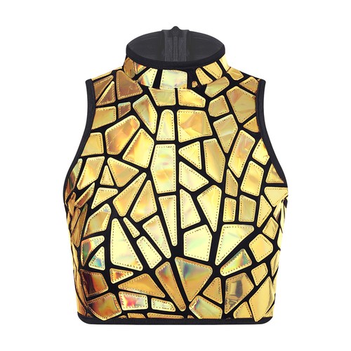 Women Top Corset Vest Glossy Bustier Shiny Clubwear Zipper Party Sequins Front - Picture 17 of 27