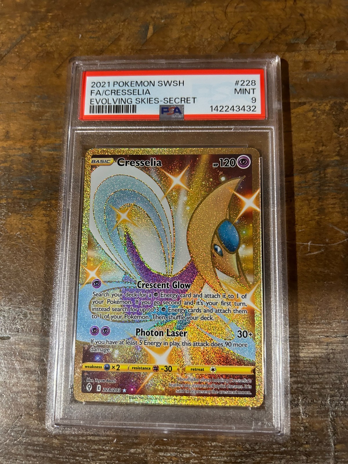 POKEMON 2021 Evolving Skies Secret Full Art CRESSELIA #228 PSA 9 Mint RARE