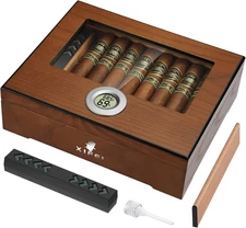 Desktop Cigar Humidor Cedar Wood Cigar Box with Digital Hygrometer & Humidifier