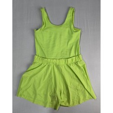 DSG Girls Ribbed Performance Romper Lime Green Sleeveless Shorts Size L 14 NWT