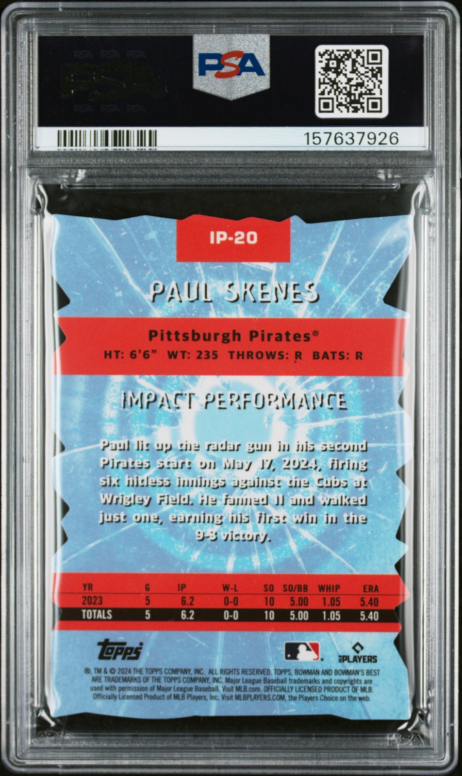 2024 BOWMAN'S BEST IMPACT PLAYERS #IP20 PAUL SKENES ROOKIE RC PSA 9 view 2