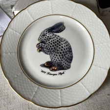 Vintage Herend Blue Fishnet Bunny Rabbit Email Limoges Décor Plate 5.75" EUC