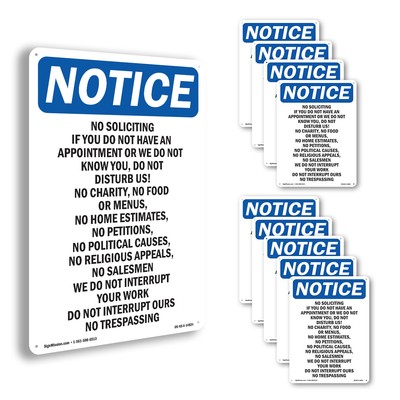 No Soliciting If You Do Not Have OSHA Notice Sign Metal, Decal - 5 or 10 Pack
