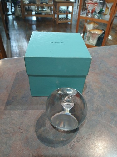 Tiffany & Co. Crystal Glass Apple Paperweight With Box , Signed Authentic