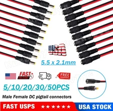 5~50x DC Power Pigtail Cable 12V 5A Male Female Plug Adapter Connector 5.5*2.1mm