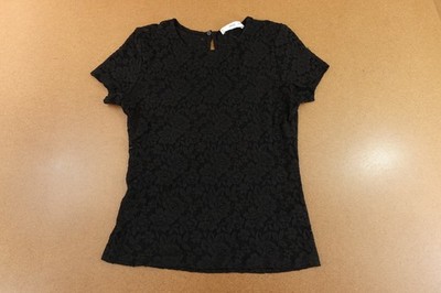 Mango Womens Size Medium Black Textured Short Sleeve Top New