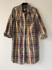Tommy Hilfiger Button Down Plaid Roll Tab Sleeve Waist Tie Shirtdress Size M