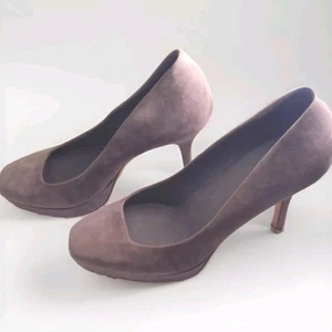 Chaussures femme GUCCI daim taupe talons escarpins EU 37,5 US 7,5