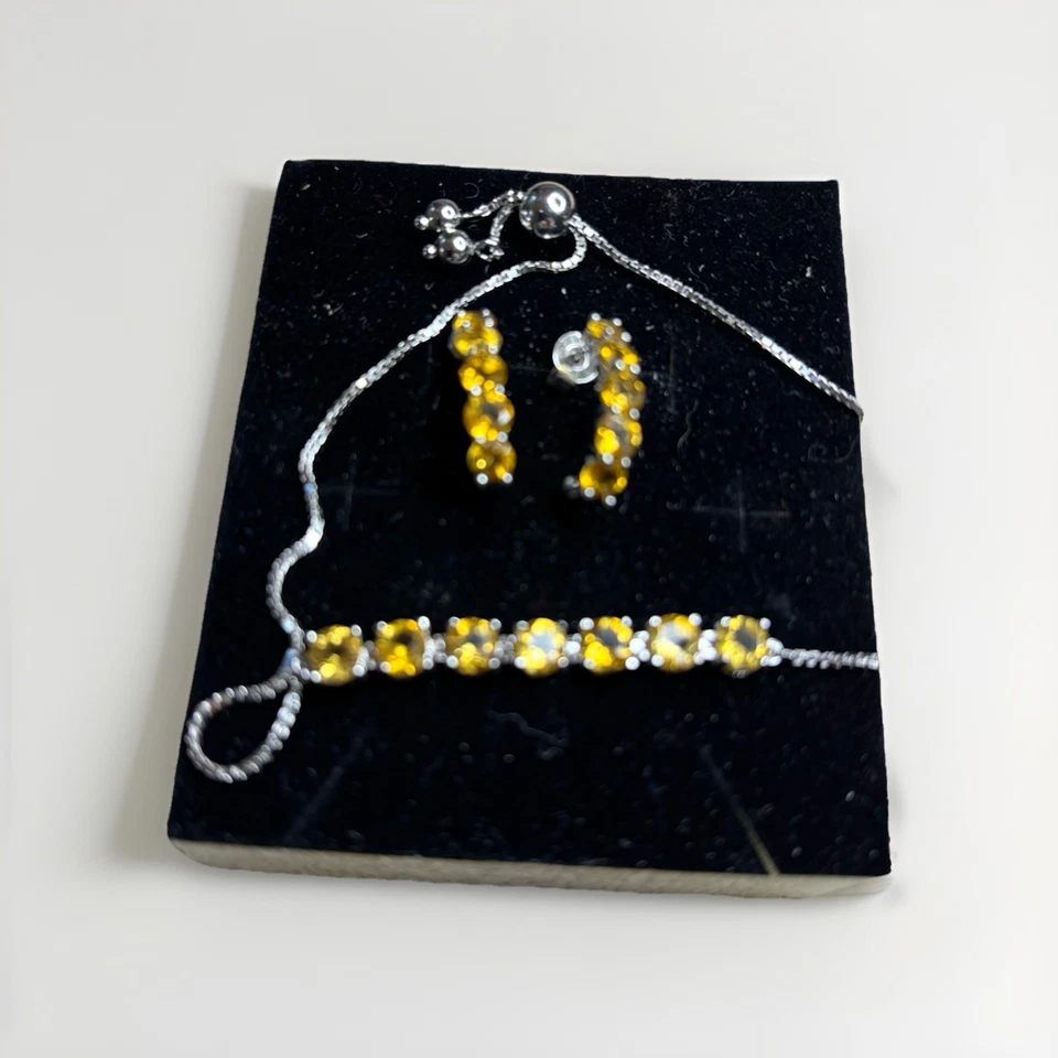 Conjunto de joyería pulsera y pendientes de citrino rey piedras preciosas  Foto 4 de 4