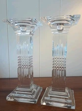 Vintage Shannon Crystal Candle Holders Square Pillar & Taper Elegant Clear Heavy
