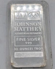 Johnson Matthey JM 10 Troy oz .999 Fine Silver Bar - SN# 322386