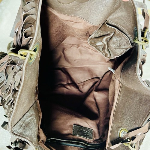 Anthropologie Boho Raj Genuine Leather Brown Fringe Soft Hobo Handbag Cowgirl - Picture 14 of 18
