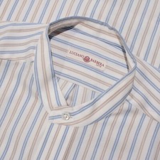 Luciano Barbera NWT Casual Button Down Shirt Size M in White/Blue/Tan Stripes