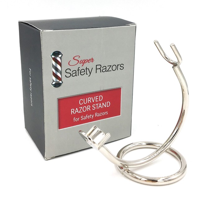 Curved Chrome Razor Stand for Safety Razors - Fits Razor Handle Lengths 80 mm+ Curved Chrome Razor Stand for Safety Razors - Fits Razor Handle Lengths 80 mm+