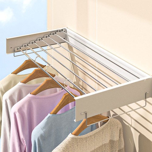 Foldable Wall Mounted Clothes Drying Rack Invisible Laundry Towel Hanger Balcony - Picture 6 of 17