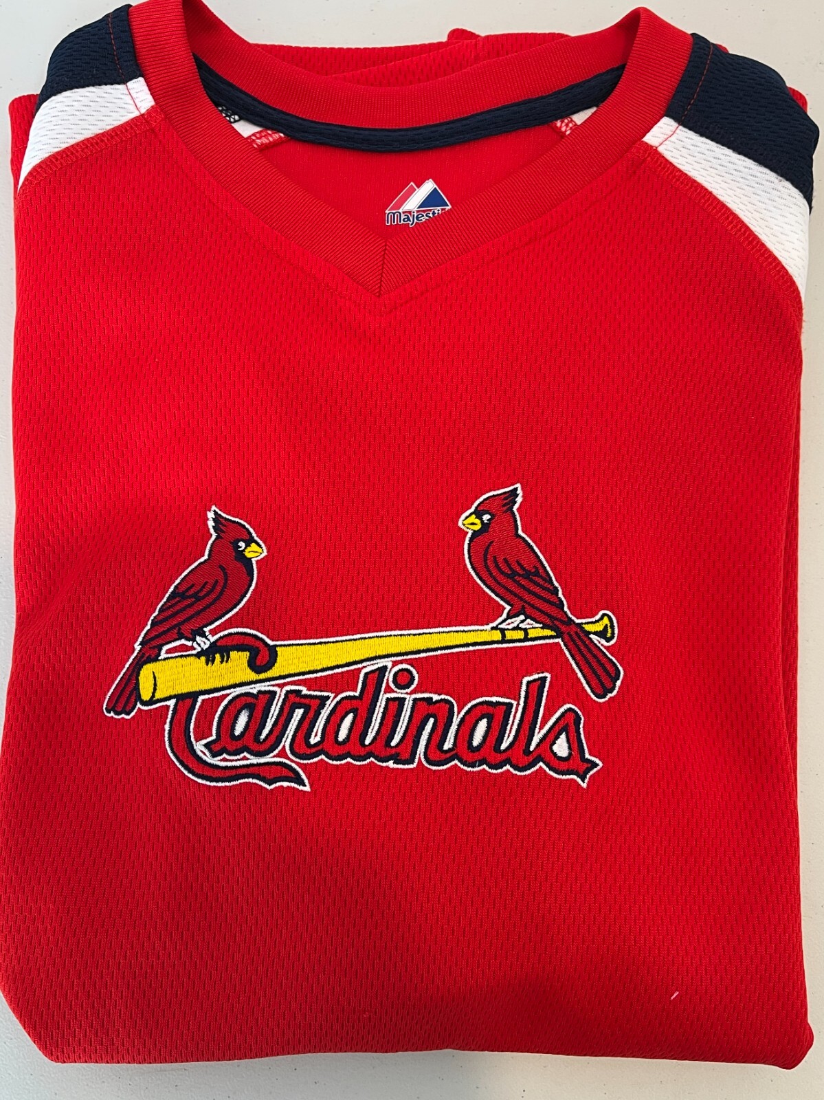 MLB St. Louis Cardinals T-Shirt Majestic Men's Red V Neck Short Sleeve XL