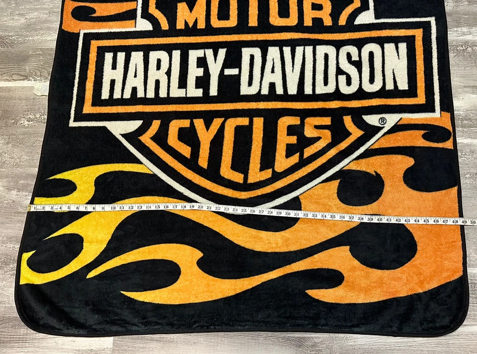 Manta polar Harley Davidson logotipo alas llamas negro naranja 60 x 49 motocicleta Foto 2 de 4